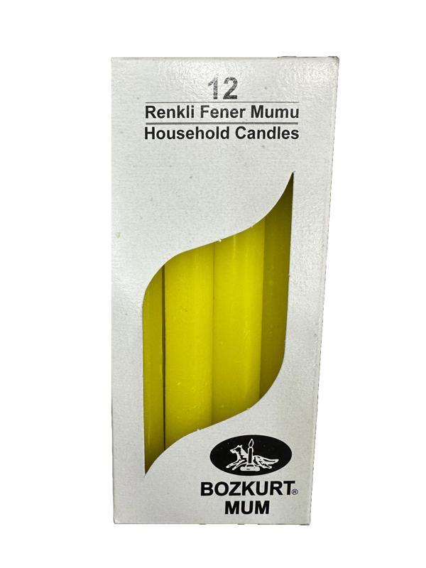 Bozkurt Konik Şamdan Mum Fener Mumu - Sarı - 14 Cm. - 12 Adetlik Paket - Image 1