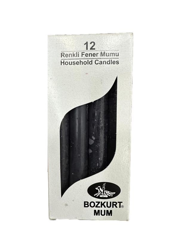 Bozkurt Konik Şamdan Mum Fener Mumu - Siyah - 14 Cm. - 12 Adetlik Paket - Image 1