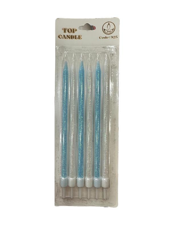 Simli Doğum Günü Parti Süs Pasta Mumu - Mavi / Beyaz- 15 Cm. - 6 Adetlik Paket - Image 1