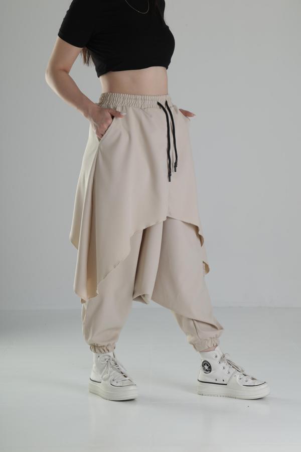 Oversize Şalvarlı Bej Jogger Pantolon - Image 1