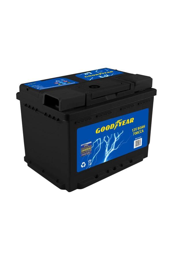 GOODYEAR 12V 80 AMPER L4B DÜZ MF EXMET IND SULU ALÇAK TİP AKÜ - Eski Akü İadesiz - Image 1
