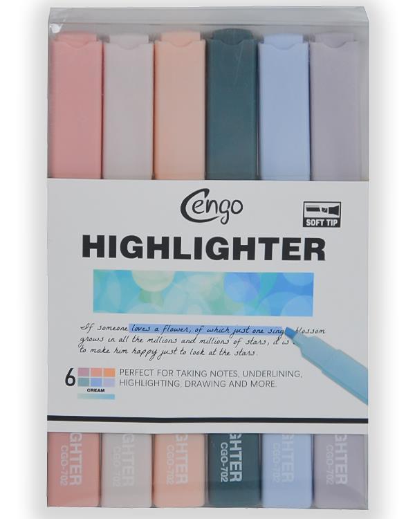 Cengo Kare Tipi Highlighter Fosforlu Kalem Cream Renkler 6lı Set CGO702 - Image 1