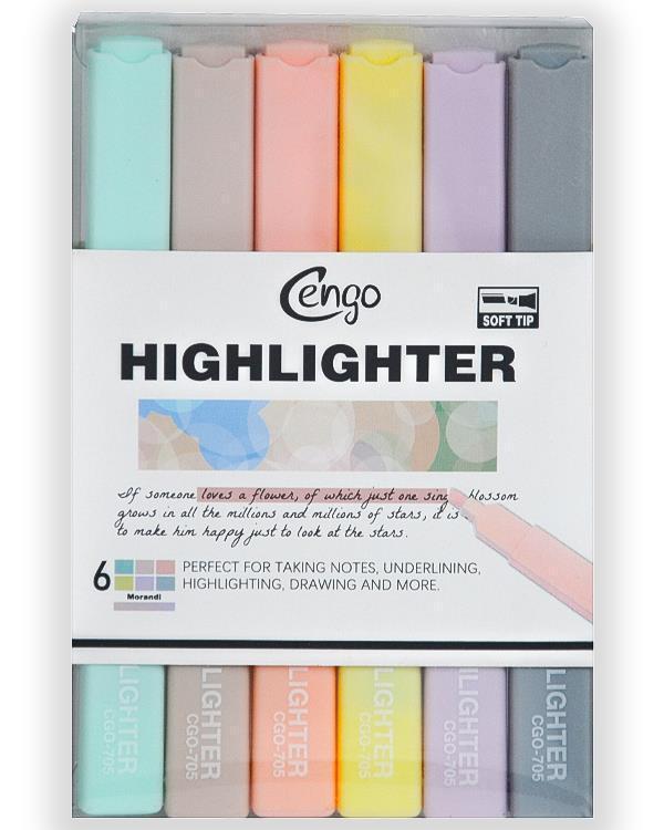 Cengo Kare Tipi Highlighter Fosforlu Kalem Morandi Renkler 6lı Set CGO705 - Image 1