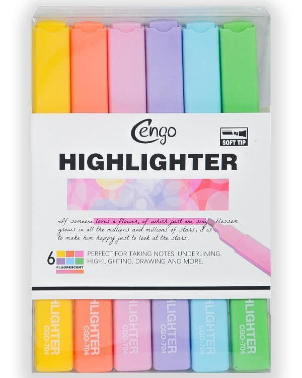 Cengo Kare Tipi Highlighter Fosforlu Kalem Fluorescent Renkler 6lı Set CGO704 - Image 1