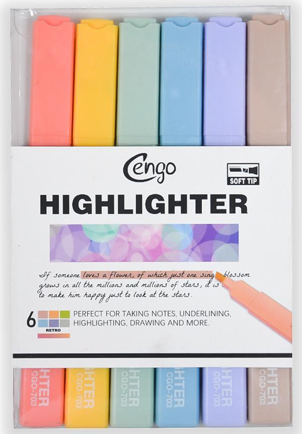 Cengo Kare Tipi Highlighter Fosforlu Kalem Retro Renkler 6lı Set CGO703 - Image 1