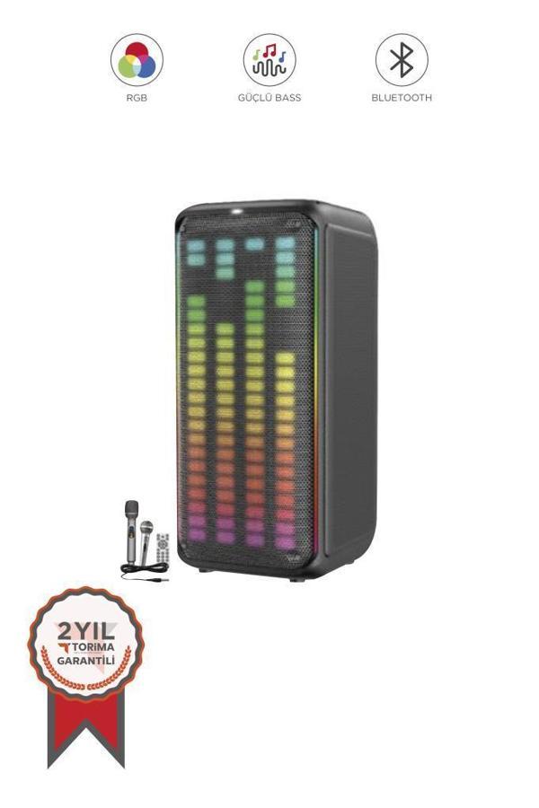 Torima KTS-1911 Siyah Mikrofonlu Kumandalı RGB Ledli Taşınabilir Bluetooth Hoparlör Parti Speaker - Image 1