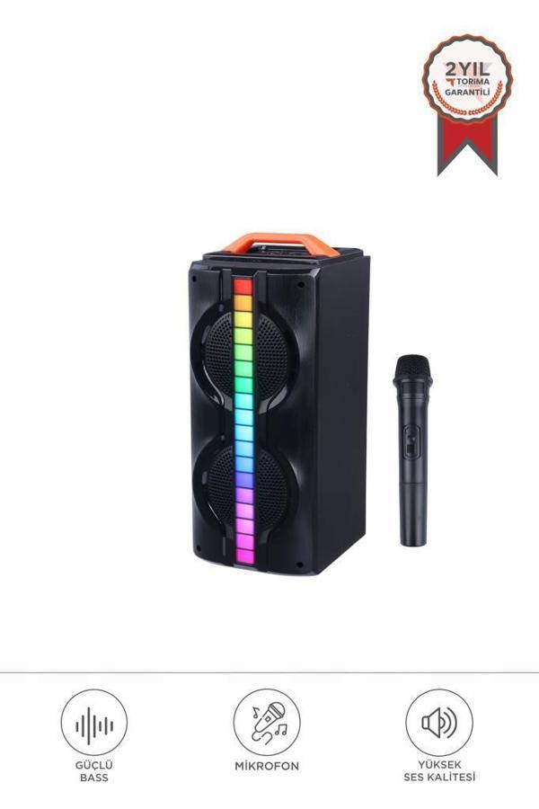 Torima KTS-1790 Siyah Mikrofonlu RGB Ledli Taşınabilir Bluetooth Hoparlör Parti Speaker - Image 1