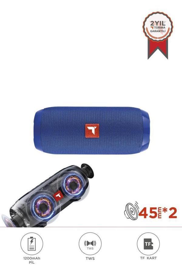 Torima D47 Mavi Bluetooth Hoparlör Kablosuz Taşınabilir Ses Bombası TWS, USB, TF Kart, 1200 mah - Image 1