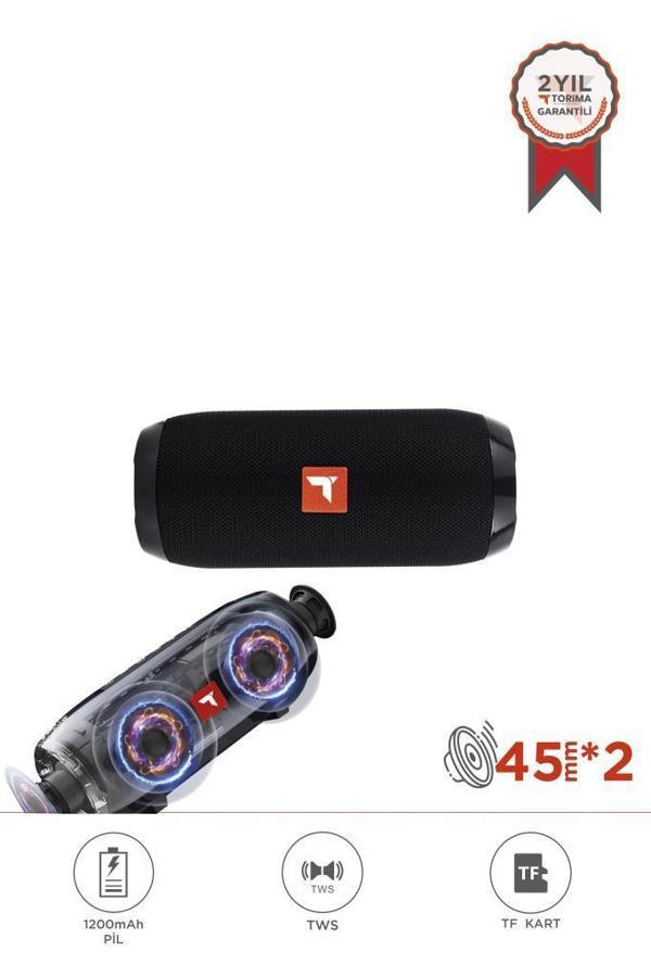 Torima D47 Siyah  Bluetooth Hoparlör Kablosuz Taşınabilir Ses Bombası TWS, USB, TF Kart, 1200 mah - Image 1