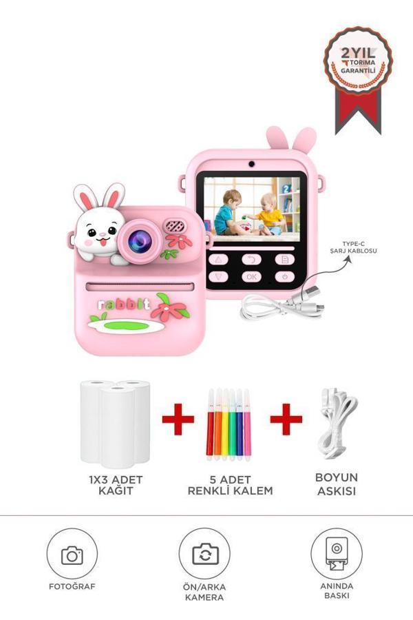 Torima CMR-33 Pembe Dijital Video Kayıt Fotoğraf Çocuk Kamerası Termal Resim Kağıt Baskılı Yazıcı - Image 1