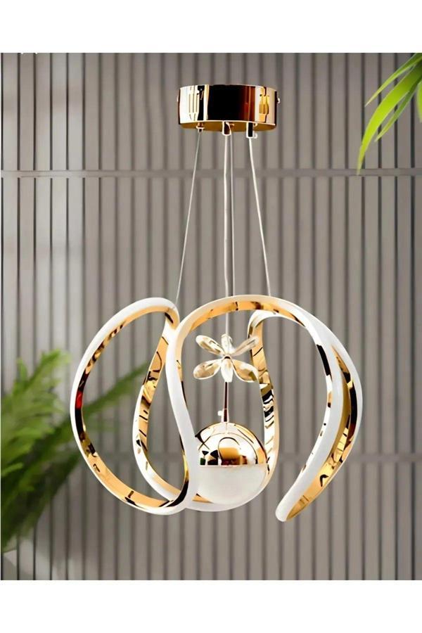 Lucky Homes Damla Tek Toplu Taçlı Ledli Gold 3 Renk Ledli - Led Avize Aydınlatma - Image 1