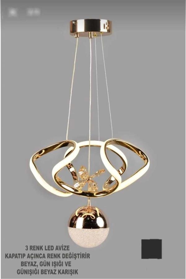 Lucky Homes Dron Avize - Rose Gold 3 Renk Led’Li Taç Lı Modern  Led Avize Aydınlatması - Image 1