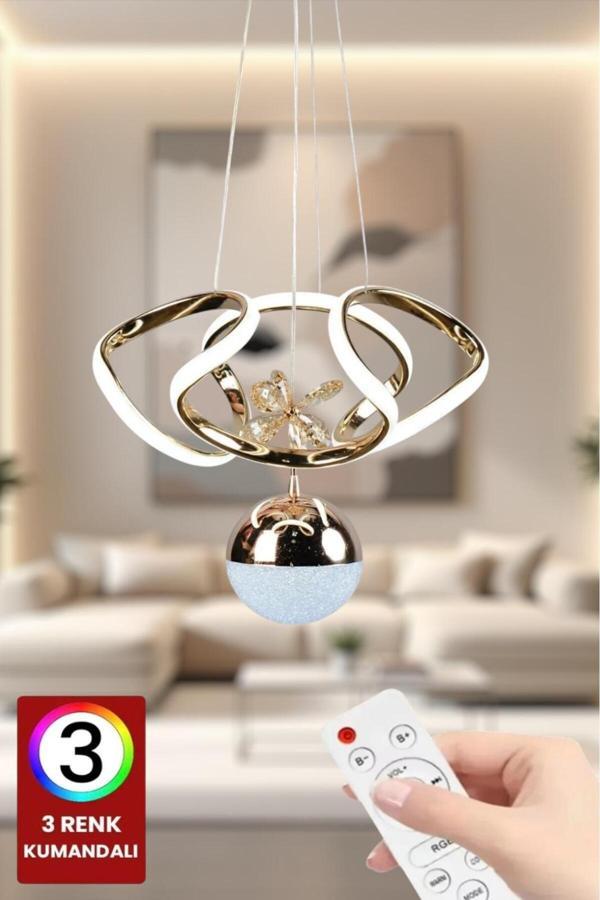 Lucky Homes Kumandalı Led Avize 3 Renk Küçük Dron Toplu Gold (Salon,Mutfak,Yatak Odası,Koridor) - Image 1