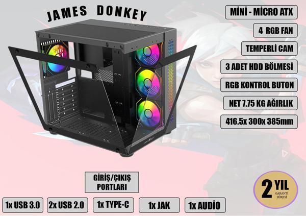 James Donkey Stark S800 4xargb Temperli Cam 750W 80+ Bronze Atx Siyah Gaming (Oyuncu) Kasa - Image 1