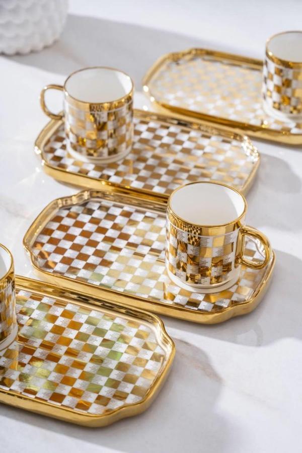 Acar Skye 6 Kişilik Porselen Kahve Fincanı Takımı Gold 6904 - Image 1