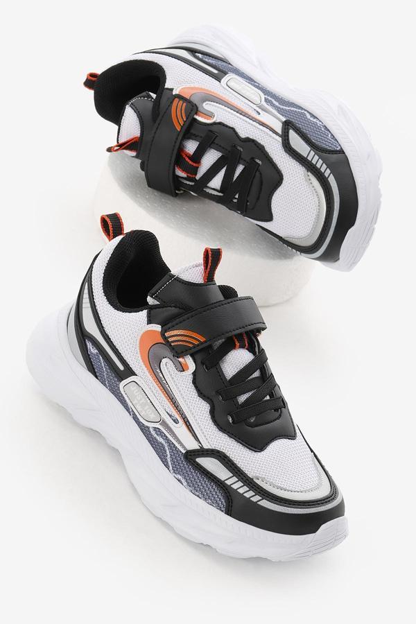 Tonny Black Çocuk Unisex Siyah Beyaz EVA Faylon Taban Desenli Cırtlı Lastik Bağcıklı Spor Ayakkabı - Image 1