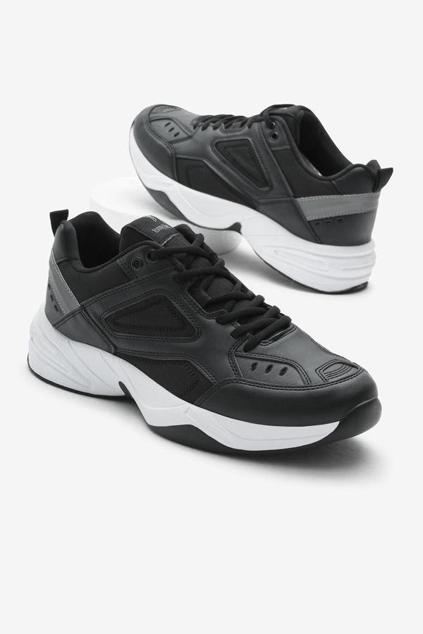 Tonny Black Unisex Siyah Beyaz Poli Taban Yüksek Taban Bağcıklı Spor Ayakkabı - Image 1