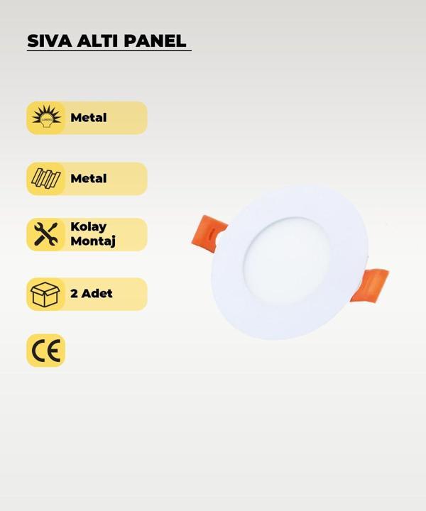 3W Sıva Altı Yuvarlak Slim Led Panel Beyaz Işık 2 Adet - Image 1