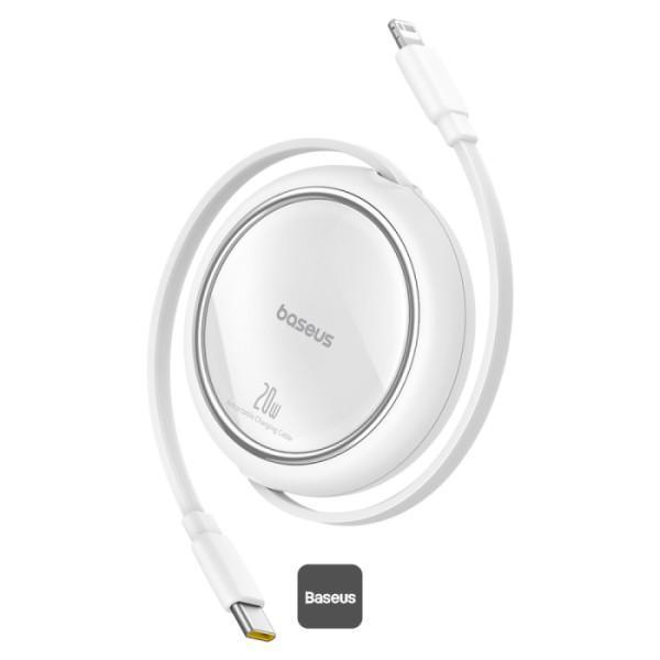 Baseus P10364501211-00 Free2Pull Makaralı Şarj Kablosu Usb-C-Lightning 20W 1 Metre Beyaz - Image 1