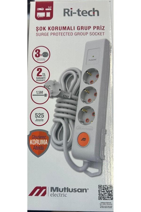 Mutlusan Ri-Tech 3 Lü Şok Korumalı Grup Priz 1.5 Metre (001 175 370002 15 00) - Image 1