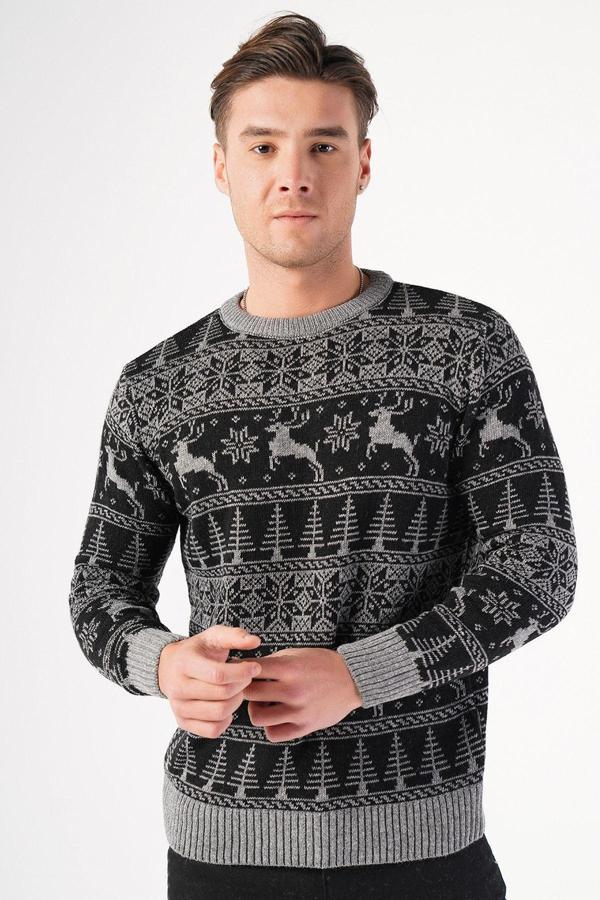 Trist Star Erkek Bisiklet Yaka Geyik Desenli Yılbaşı Triko Kazak L - Image 1