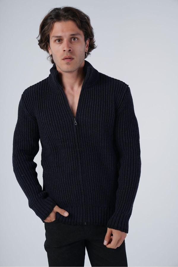 Trist Star Lacivert Erkek Selanik Örgü Muline Cepli Triko Yün Hırka 2XL - Image 1