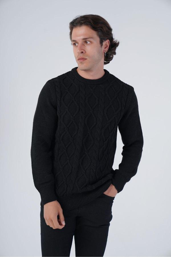 Trist Star Siyah Erkek Saç Örgülü Yürütme Bisiklet Yaka Triko Yün Kazak M - Image 1