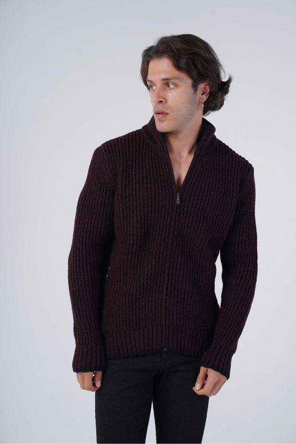 Trist Star Siyah Erkek Selanik Örgü Muline Cepli Triko Yün Hırka XL - Image 1