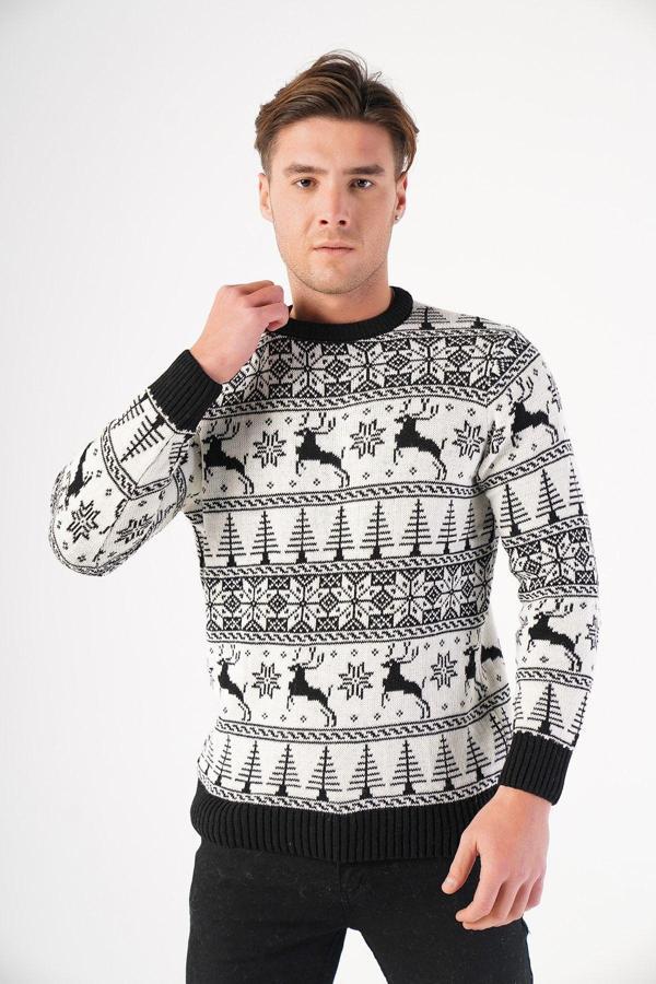 Trist Star Erkek Bisiklet Yaka Geyik Desenli Yılbaşı Triko Kazak M - Image 1