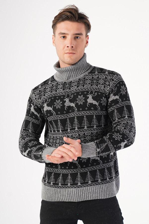 Trist Star Erkek Balıkçı Yaka Geyik Desenli Yılbaşı Triko Kazak XL - Image 1