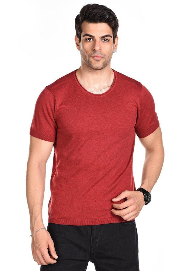 Trist Star Kırmızı Erkek Penye Pamuklu Bisiklet Yaka Kısa Kollu Yazlık Triko XL - Image 1