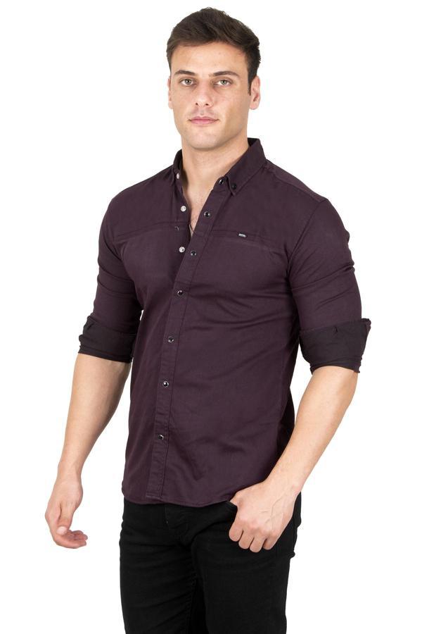 DeepSEA Erkek Mürdüm Çıt Çıt Düğmeli Kot Gömlek 2300412 - Image 1