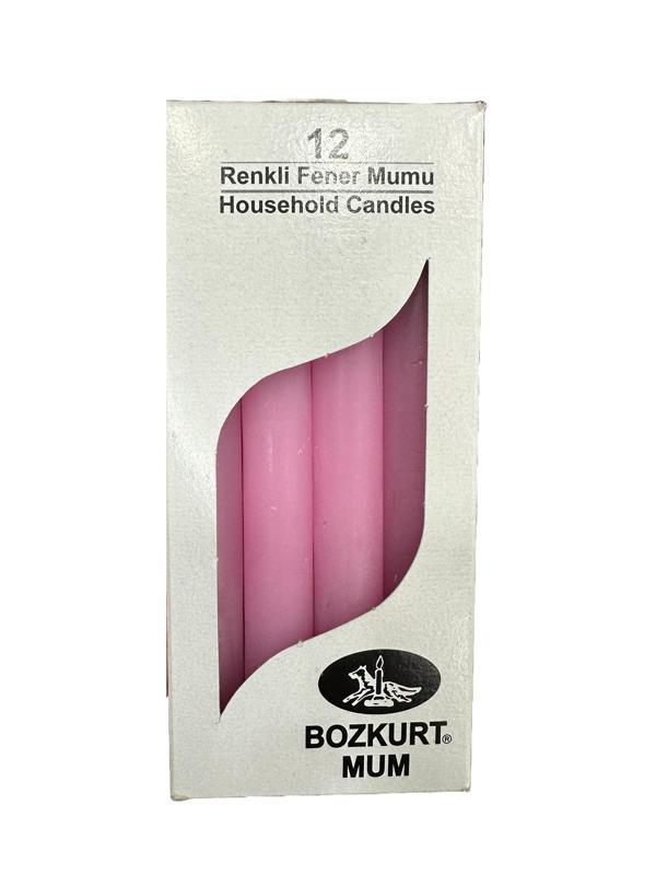 Bozkurt Konik Şamdan Mum Fener Mumu - Pembe - 14 Cm. - 12 Adetlik Paket - Image 1