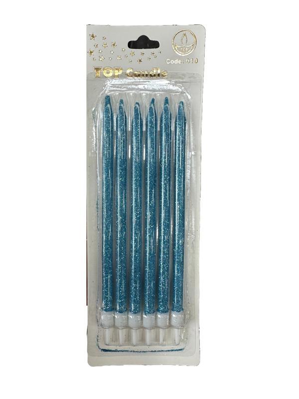 Simli Doğum Günü Parti Süs Pasta Mumu - Mavi - 15 Cm. - 6 Adetlik Paket - Image 1