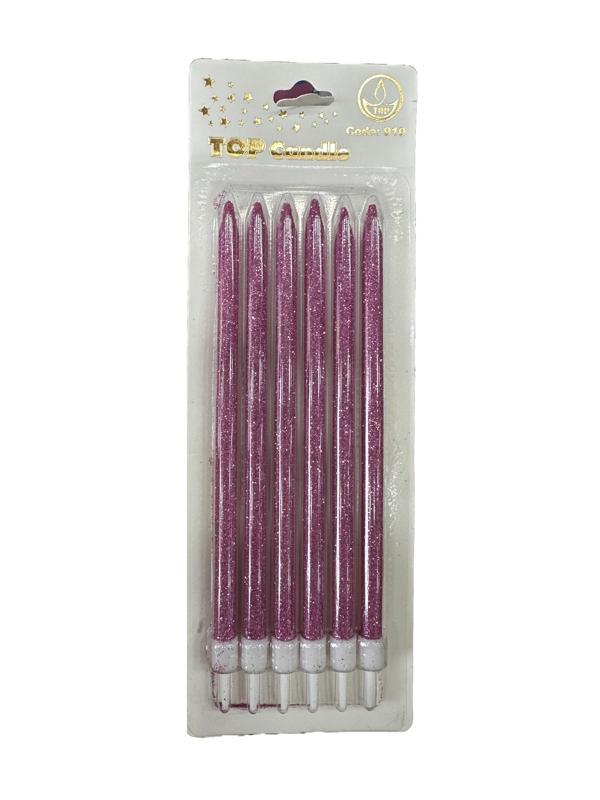 Simli Doğum Günü Parti Süs Pasta Mumu - Sarı - 15 Cm. - 6 Adetlik Paket - Image 1