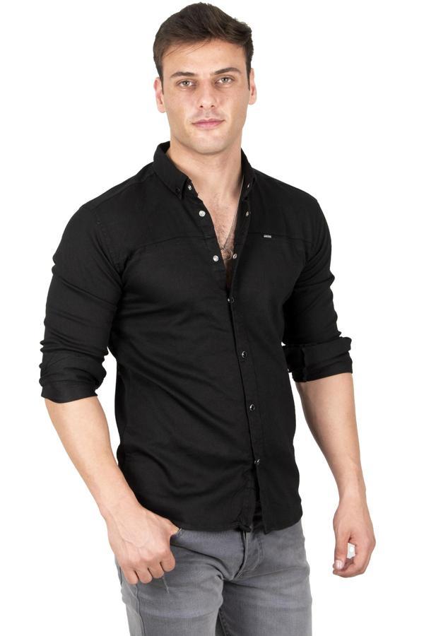 DeepSEA Erkek Siyah Çıt Çıt Düğmeli Kot Gömlek 2300412 - Image 1