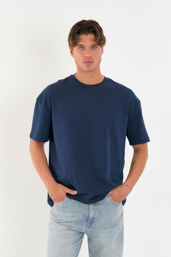 Blank Unisex Oversize Geniş Kesim Tişört %100 Pamuk Kalın Dokulu Bisiklet Yaka T-shirt - Image 1