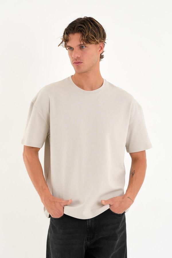 Blank Unisex Oversize Geniş Kesim Tişört %100 Pamuk Kalın Dokulu Bisiklet Yaka T-shirt - Image 1