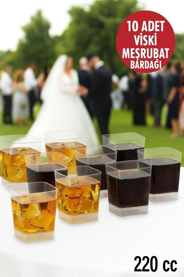 10'lu Set Viski, Meşrubat Kare Plastik Bardak – 220 cc - Image 1
