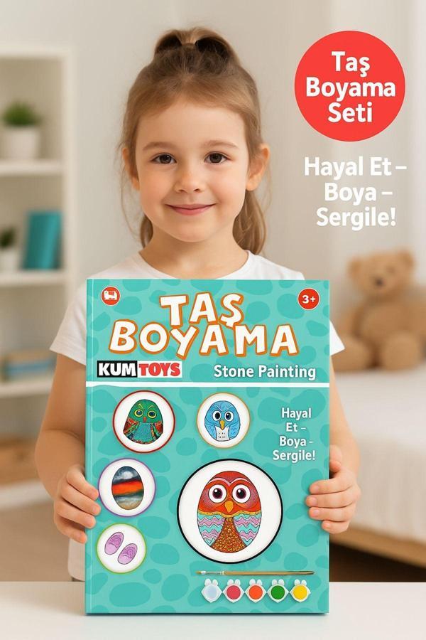 Taş Boyama Seti- Doğal Taşlar-Akrilik Boya-Fırça-Ahşap Hepsi Bir Arada Muhteşem Set - Image 1