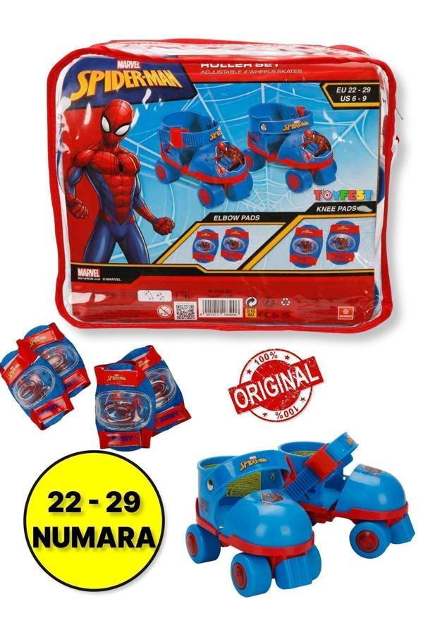 Spiderman Çantalı Dizlik ve Dirseklikli 4 Teker Paten Seti - (22 - 29 Numara için Ayarlanabilir) - Image 1