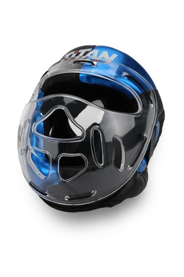 Titan Sport Yüz Korumalı Boks Kaskı , Mavi-Siyah Camlı Model - Image 1