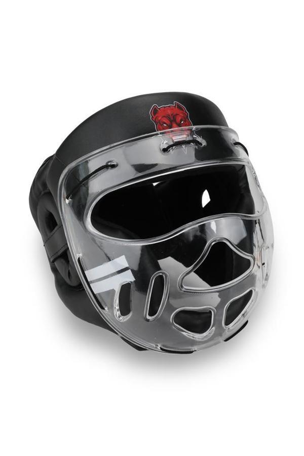 Titan Sport Yüz Korumalı Boks Kaskı , Siyah Pitbull Desenli Camlı Model - Image 1