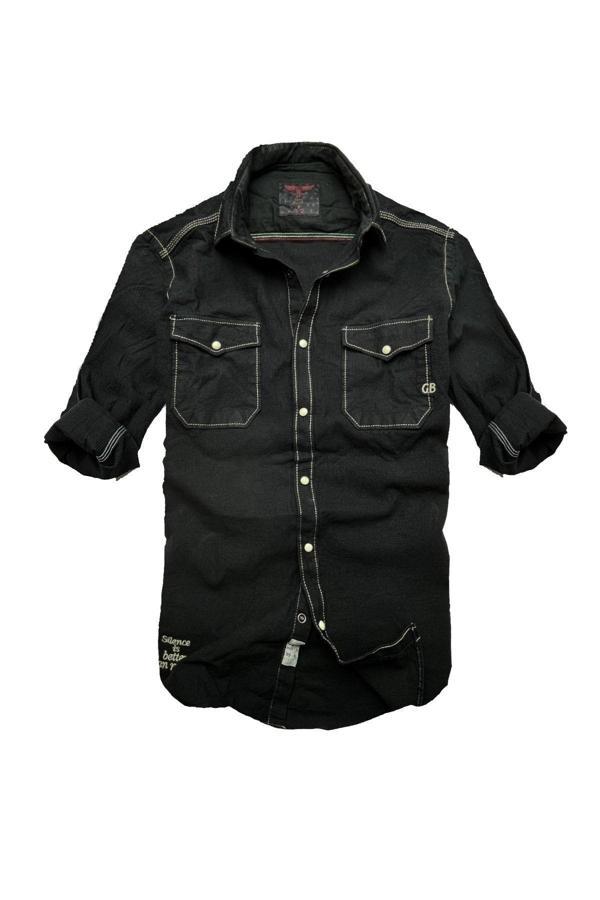 Slim Fit Likralı Esnek Kumaş Çift Cep Kot Gömlek---siyah- Likra-- - Image 1