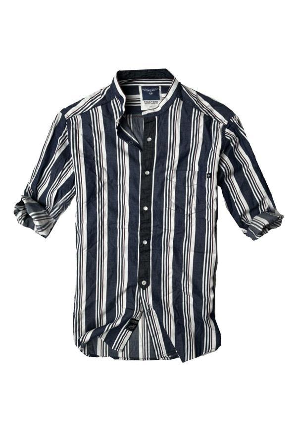 Slim Fit %100 Pamuk Kumaş Hakim Yaka Uzun Kol Gömlek--laci Çizgili-- - Image 1