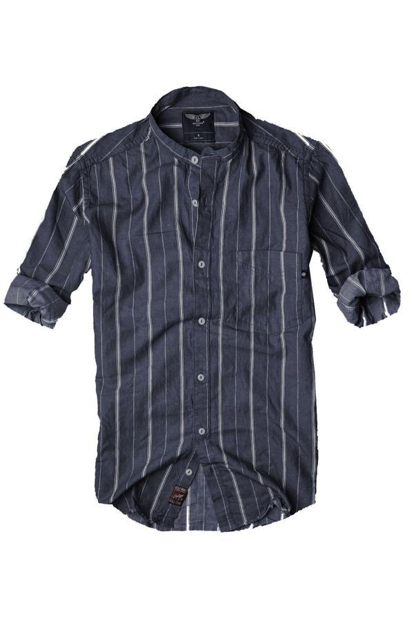 Slim Fit %100 Pamuk Kumaş Hakim Yaka Uzun Kol Gömlek--koyulaci Çizgili-- - Image 1