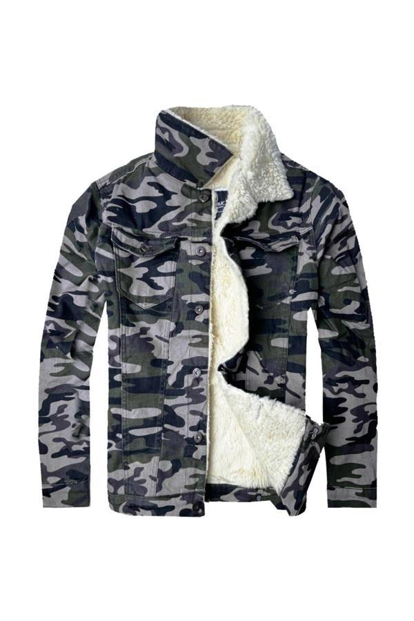 R.lion Slim Fit Kürklü Kot Mont Premium Denim--koyu Kamuflaj-- - Image 1