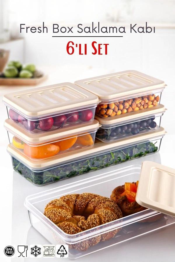 6'lı Set Freshbox Mikrodalga Ve Difrize Uygun Saklama Kabı Set Krem - Image 1