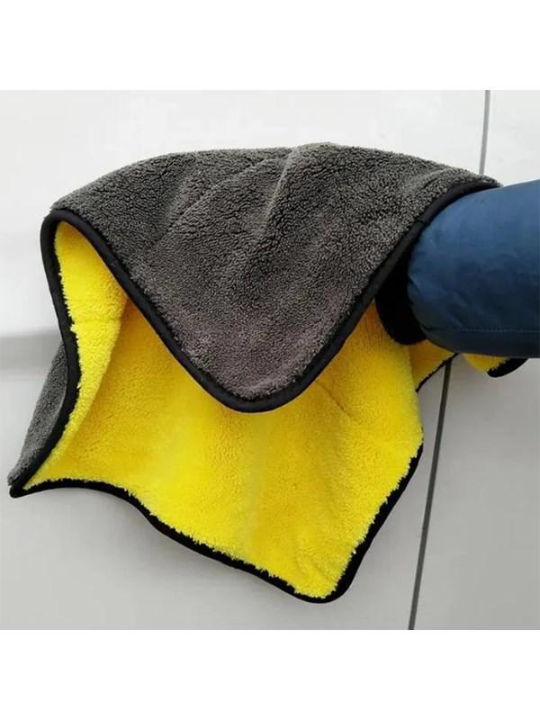Mikrofiber Kurulama Bezi Çift Taraflı Kalın Temizlik Bezi 30x60 Sarı Gri Bez - Image 1