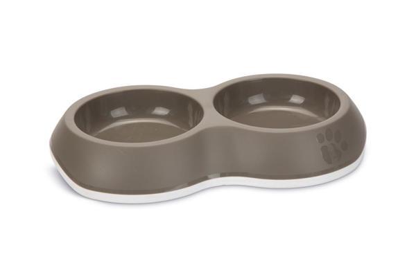 Beeztees Kedi İkili Mama ve Su Kabı, Premium, Plastik, Bej/Gri, 26cm - Image 1
